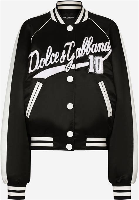 Satin varsity bomber jacket with Dolce&Gabbana embroidery